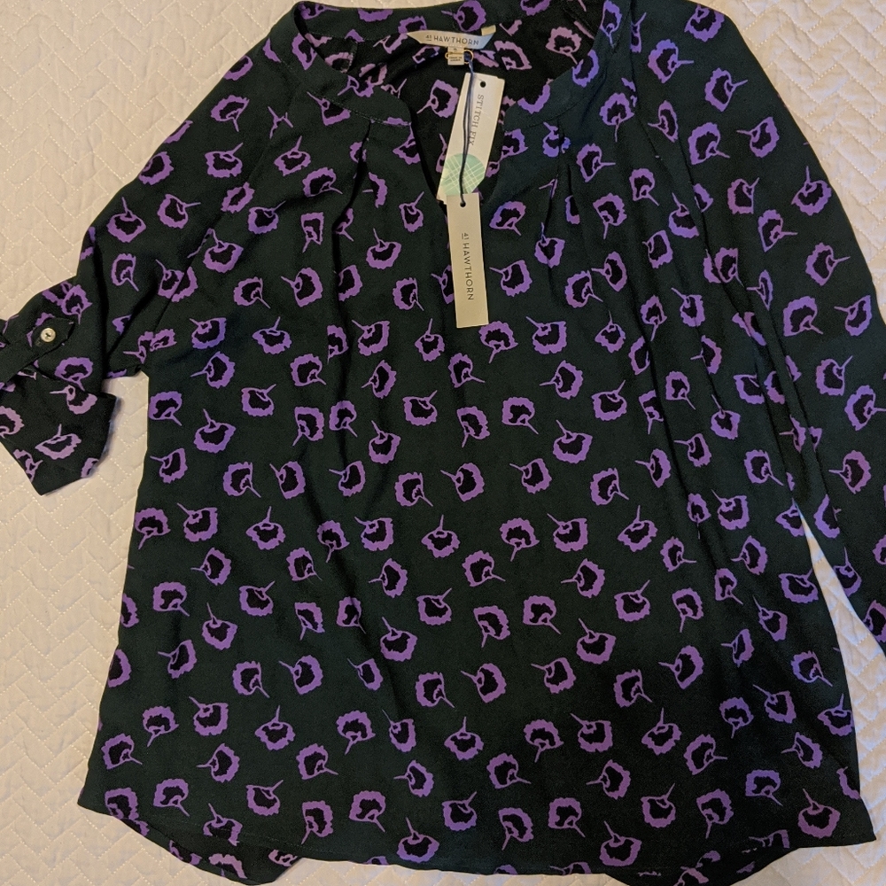 Stitch Fix Hawthorn Dark Green Floral Blouse